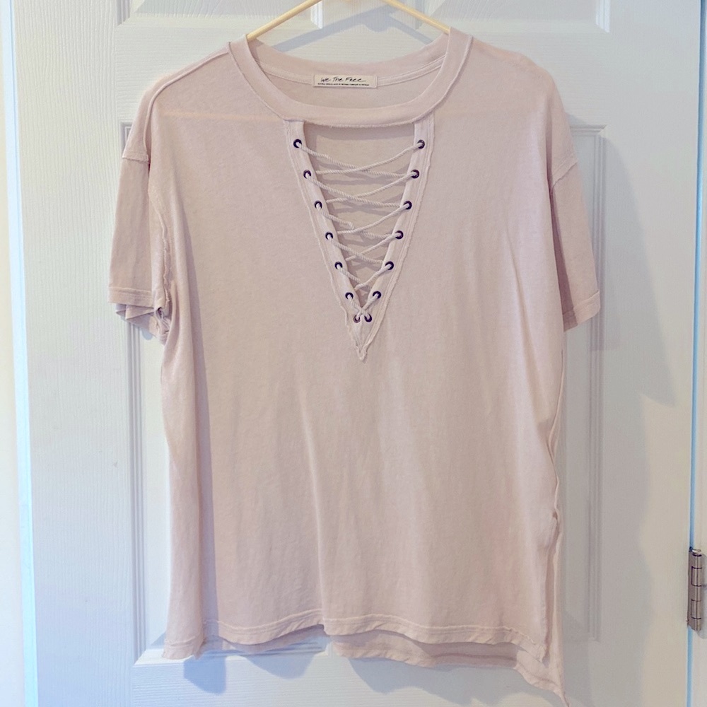 NWOT We The Free Gauzy Lace Up Tee